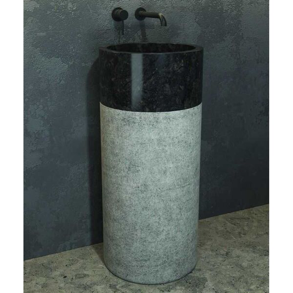 kamalu lavabo da terra in marmo colore nero-grigio bocciardato altezza 92cm litos-bn40