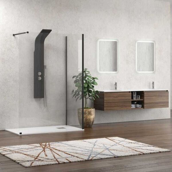 kamalu parete doccia walk in 90x110 angolare profilo nero   kw4000b