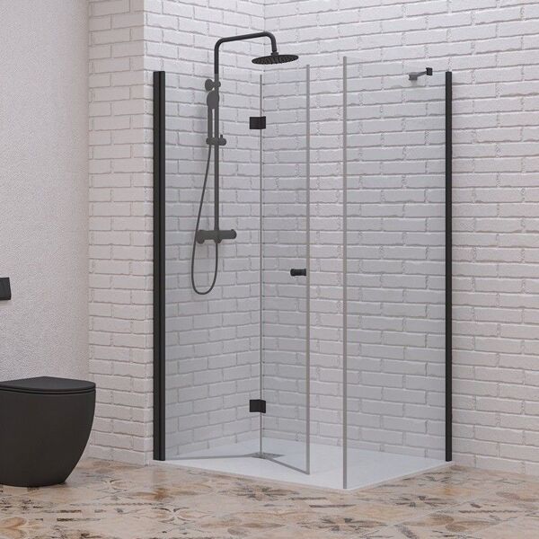 kamalu box doccia 60x60 apertura soffietto e lato fisso colore nero   ks7000n