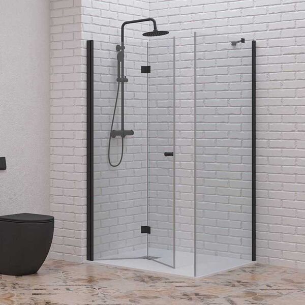 kamalu box doccia 80x80 apertura soffietto e lato fisso colore nero   ks7000n