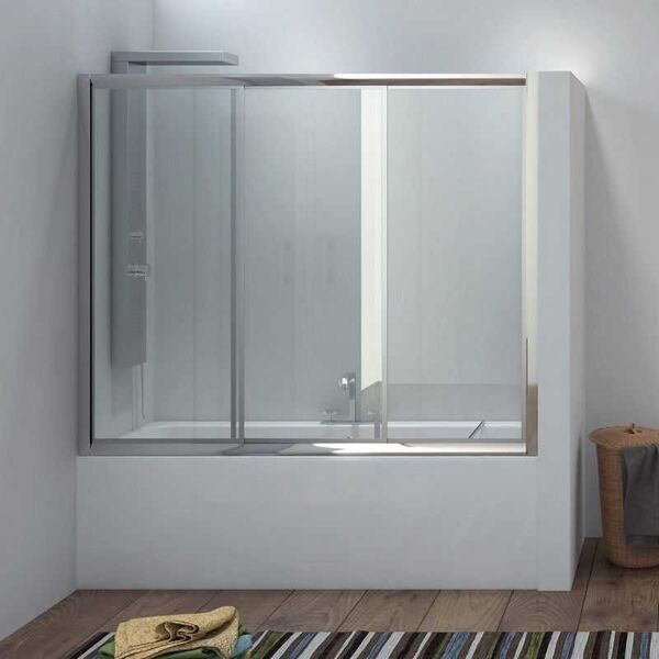 kamalu box per vasca da bagno 160cm con due ante scorrevoli e una fissa p2000