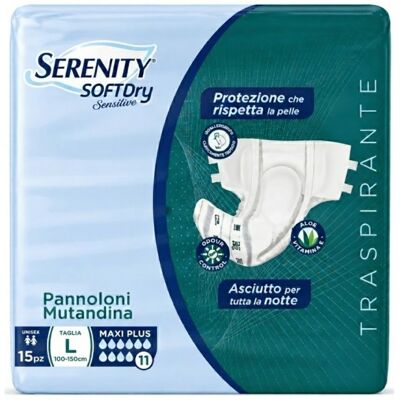 Serenity Pannolone Mutandina Soft Dry Sensitive Maxi Plus Taglia L 15 Pezzi Serenity Pannolone Mutandina Soft Dry Sensitive Maxi Plus Taglia L 15 Pezzi