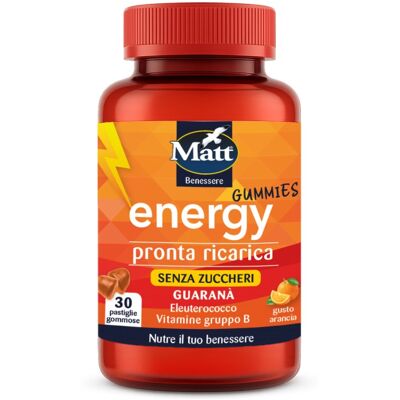 Matt Energy Gummies Integratore Energetico Con Guaranà Per Energia E Vitalità Barattolo 90g Matt Energy Gummies Integratore Energetico Con Guaranà Per Energia E Vitalità Barattolo 90g
