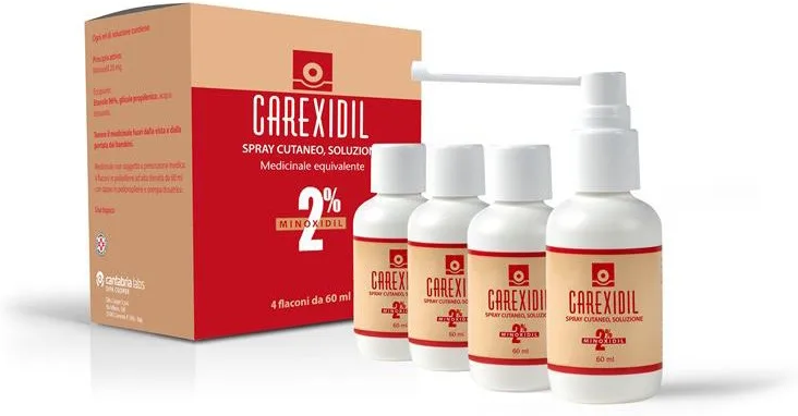 Carexidil 2% Spray Cutaneo Con Minoxidil Per Alopecia 4 Flaconi Da 60 Ml 1 Carexidil 2% Spray Cutaneo Con Minoxidil Per Alopecia 4 Flaconi Da 60 Ml