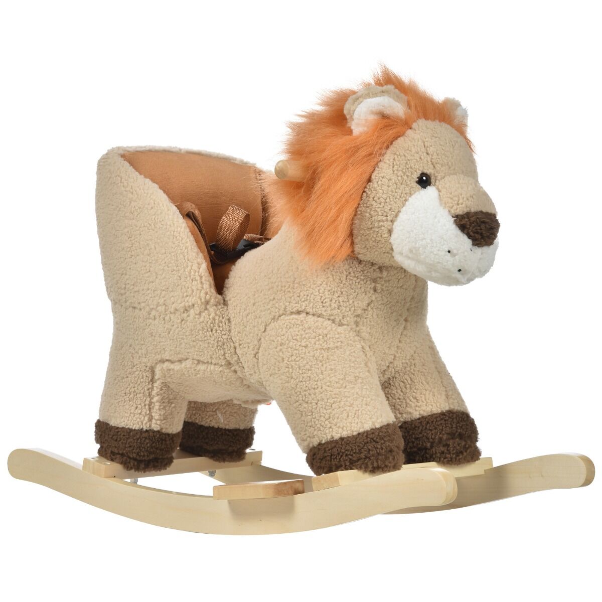 Homcom Dondolo giocattolo leone per bambini ruggisce legno e peluche marrone