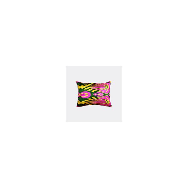 les-ottomans silk velvet cushion, pink and yellow
