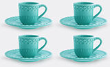 bordallo pinheiro ‘fantasia’ coffee cup and saucer, set of four, acqua green