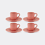Bordallo Pinheiro ‘fantasia’ Coffee Cup And Saucer, Set Of Four, Pink