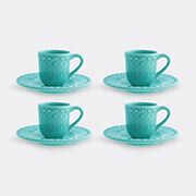 Bordallo Pinheiro ‘fantasia’ Coffee Cup And Saucer, Set Of Four, Acqua Green