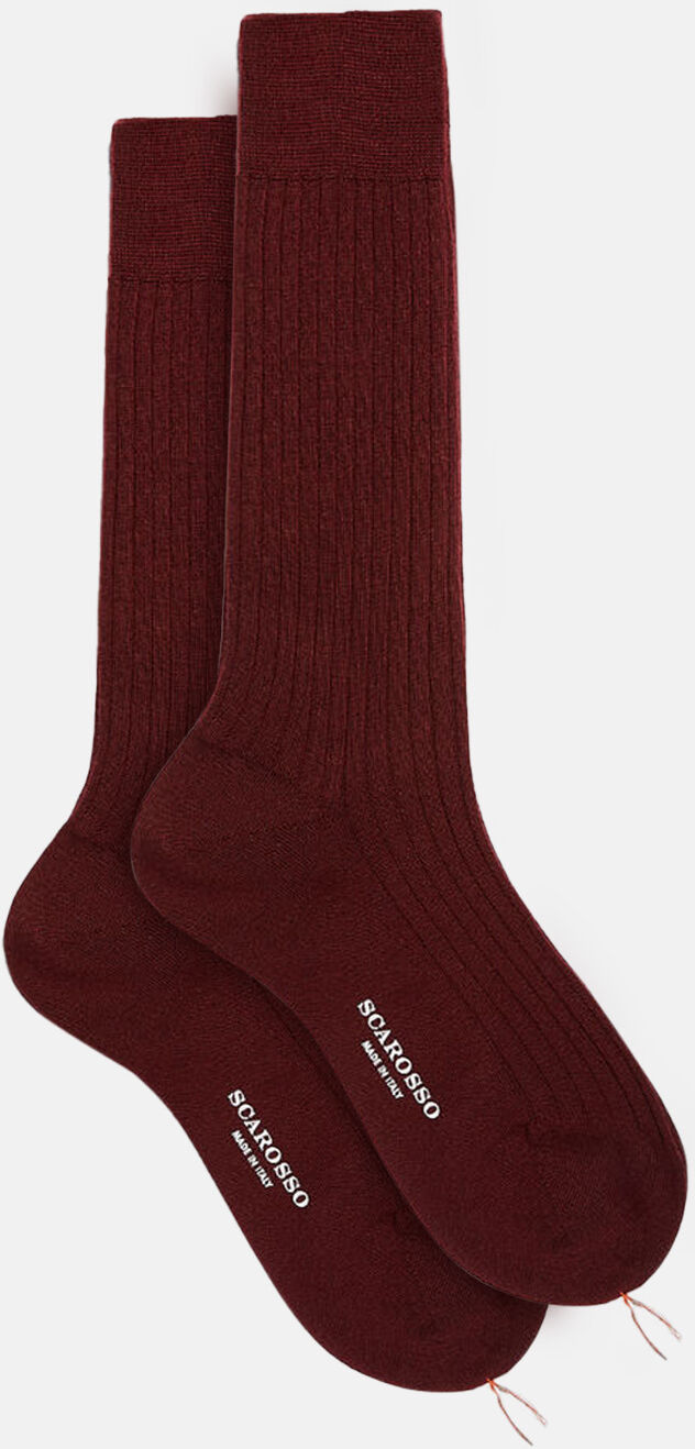 Scarosso Burgundy Wool Calf Socks - Uomo Calze Borgogna - Lana Merino 46-47