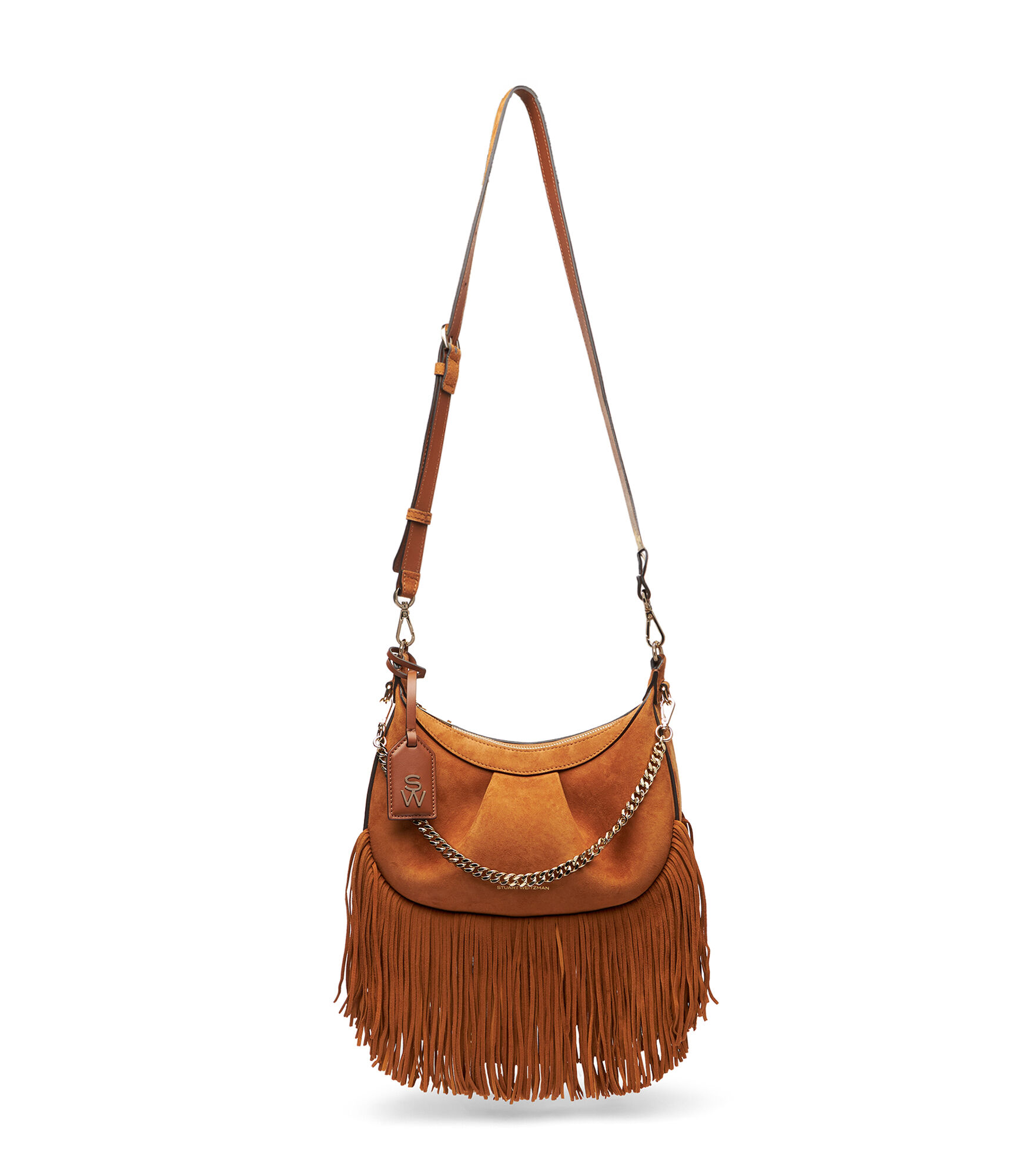 Stuart Weitzman Stellar Crescent Fringe Bag - Donna  Camel One Size