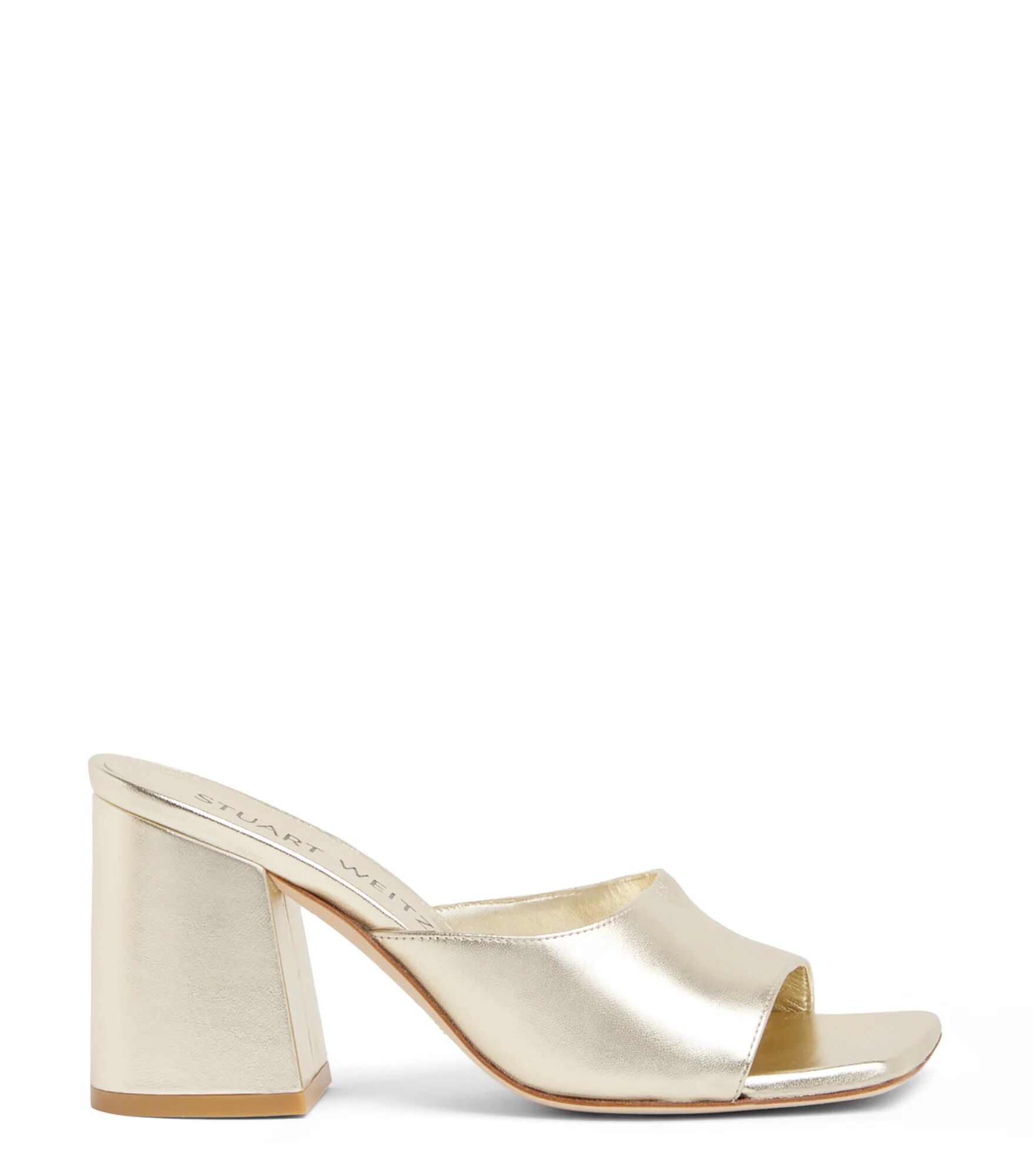 Stuart Weitzman Tia 85 Flareblock Slide - Donna  Light Gold 38.5