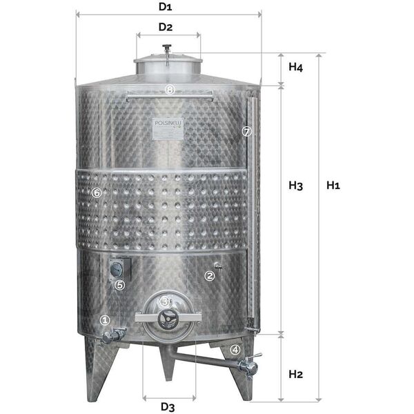 polsinelli serbatoio inox 1500 l da stoccaggio fondo conico refrigerato