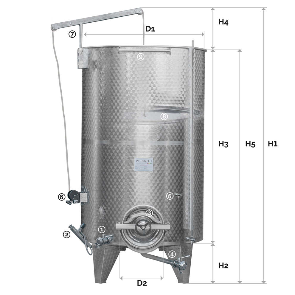 Polsinelli Serbatoio inox 2500 L fondo conico galleggiante ad aria C/P