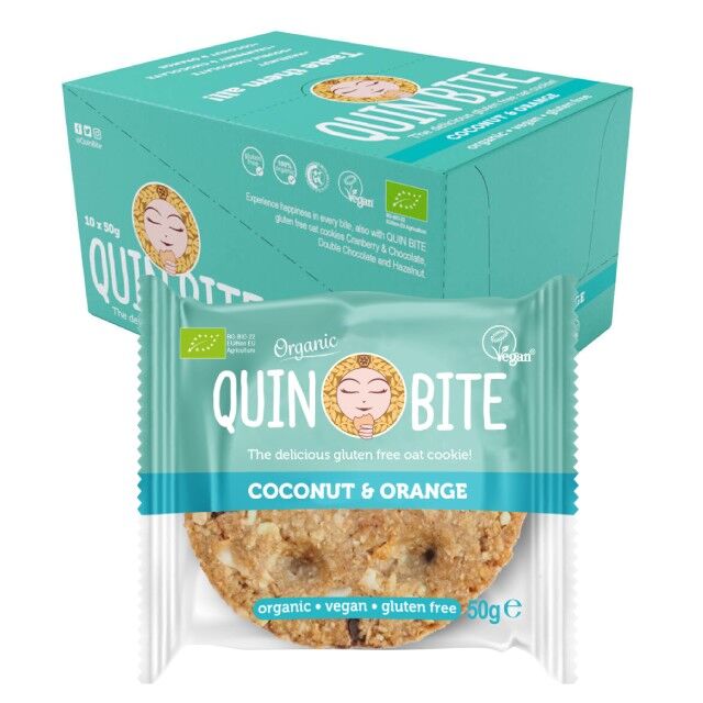 Quin Bite Cookie - cocco &amp; arancia - bio - 10x50g