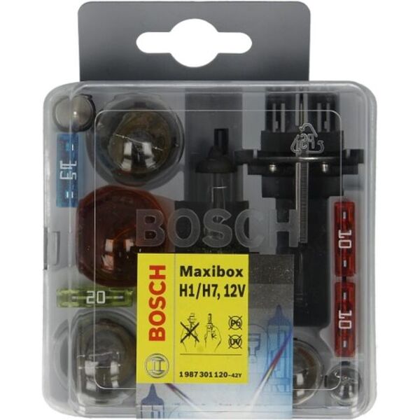 bosch set di lampade a incandescenza h7/h1 maxibox +p21w t4w py21w p21/5w w5w 2x10a 1x15a 1x20a