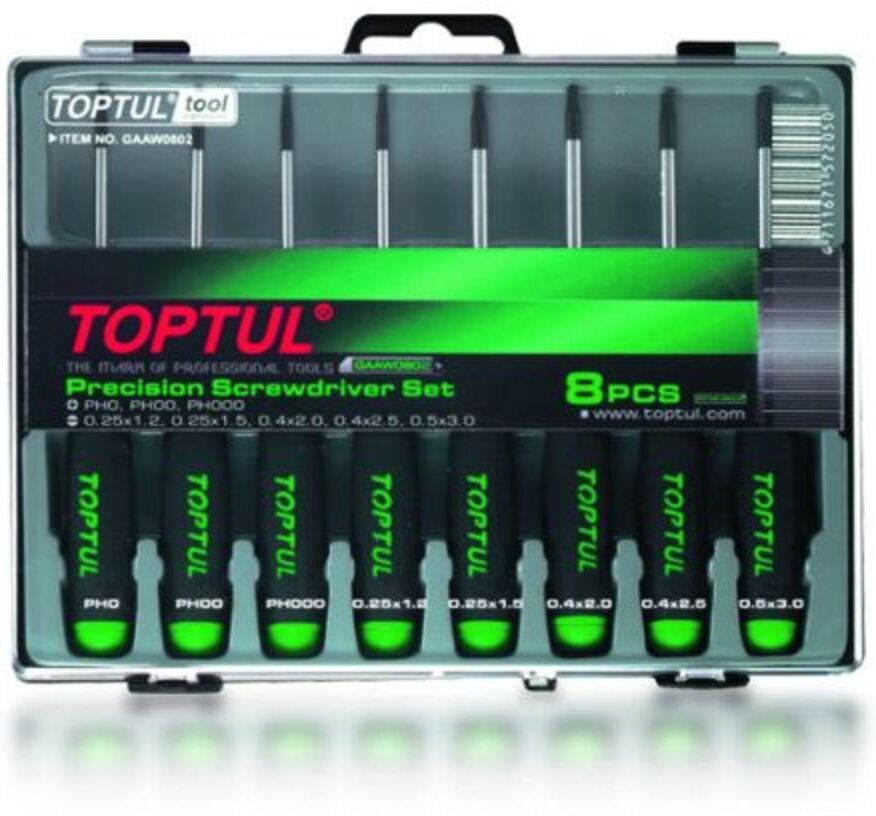 toptul set di cacciaviti a taglio + a croce precisione 8 pezzi ph0 1.5x51