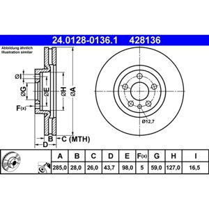 Ate Disco freno 24.0128-0136.1 anteriore, ventilato, 1 Pezzo Ate Disco freno 24.0128-0136.1 anteriore, ventilato, 1 Pezzo