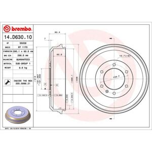 BREMBO 14.D630.10 Tamburo freno - Diametro 295mm, 6 fori, Montaggio 101mm BREMBO 14.D630.10 Tamburo freno - Diametro 295mm, 6 fori, Montaggio 101mm