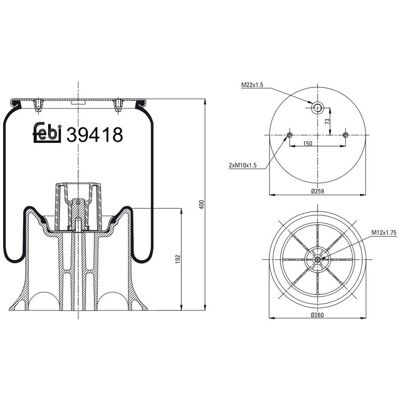 Parte di sospensione pneumatico FEBI BILSTEIN - M10 x 1,5, M22 x 1,5, 259/260mm Parte di sospensione pneumatico FEBI BILSTEIN - M10 x 1,5, M22 x 1,5, 259/260mm