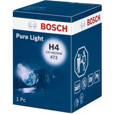 Bosch Lampada alogena H4 Pure Light 12V, 60/55W, 1 Pezzo Bosch Lampada alogena H4 Pure Light 12V, 60/55W, 1 Pezzo