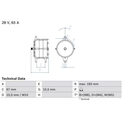 Alternatore BOSCH 0 986 039 490 - 28V 65A, Ricondizionato Alternatore BOSCH 0 986 039 490 - 28V 65A, Ricondizionato