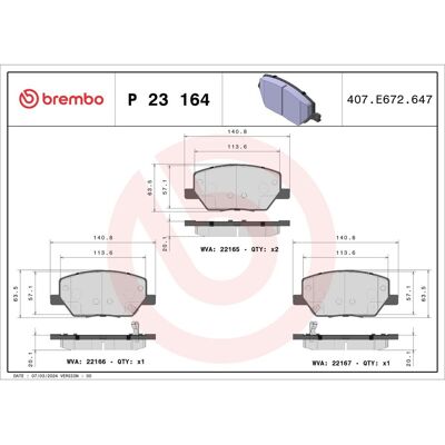 Brembo Set di pastiglie freno P 23 164, posteriore Brembo Set di pastiglie freno P 23 164, posteriore