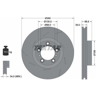 TEXTAR Disco Freno Porsche Panamera - Ventilato, Scanalato, 36mm, 130mm, 360mm TEXTAR Disco Freno Porsche Panamera - Ventilato, Scanalato, 36mm, 130mm, 360mm