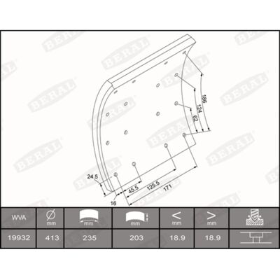 Set ganasce freno Beral KBL19932.1-1637 Set ganasce freno Beral KBL19932.1-1637