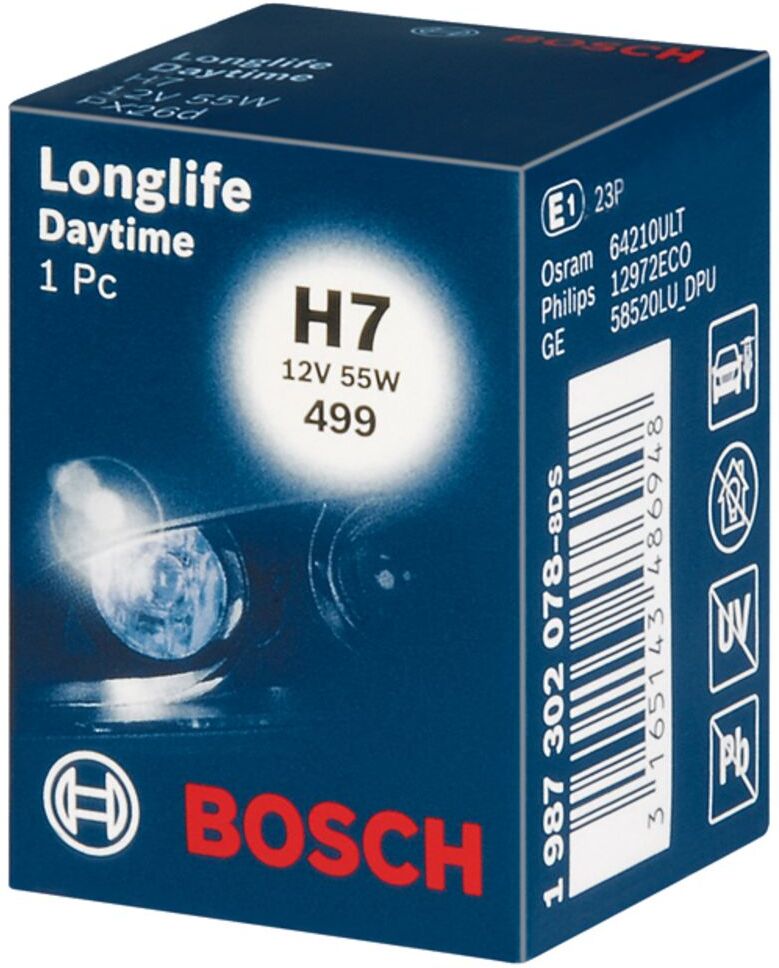 Bosch Lampada ad incandescenza alogena H7 Longlife Daytime 12V, 55W