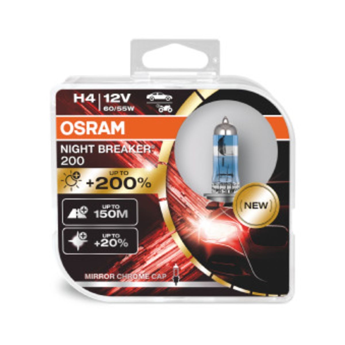 Osram Lampada alogena H4 Night Breaker 200 12V/60/55W, 2 pezzo