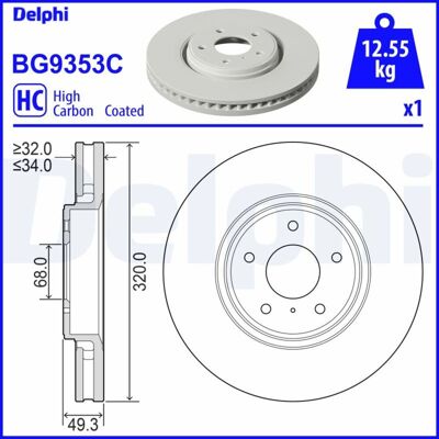 Delphi Disco freno BG9353C anteriore, ventilato, altamente carbonizzato, 1 Pezzo Delphi Disco freno BG9353C anteriore, ventilato, altamente carbonizzato, 1 Pezzo