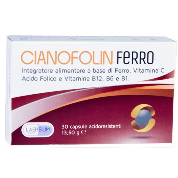 laerbium pharma srl cianofolin ferro 30 capsule- integratore di ferro per il benessere del sistema nervoso