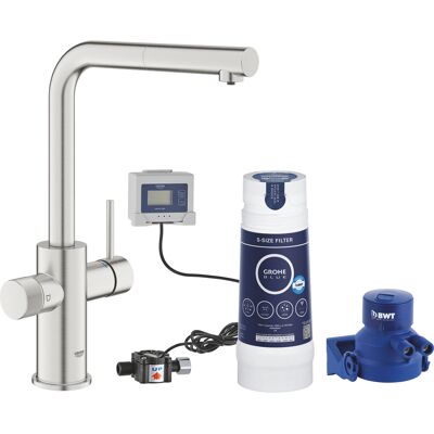 Grohe Blue PURE - Rubinetto 2in1 con filtraggio acqua - INSTALLAZIONE INCLUSA - Satinato bocca a ""L"" con doccetta estraibile Grohe Blue PURE - Rubinetto 2in1 con filtraggio acqua - INSTALLAZIONE INCLUSA - Satinato bocca a ""L"" con doccetta estraibile