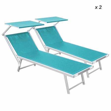 COMPRALO NEW Lettino Piscina X2 Alluminio Parasole Regolabile 2 Posizioni Tiffany