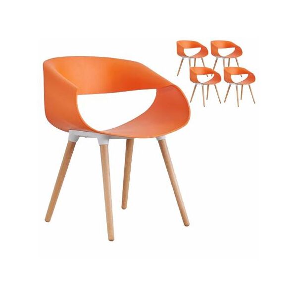 compralo new set di 4 sedia gambe legno casa fold polipropilene legno arancio