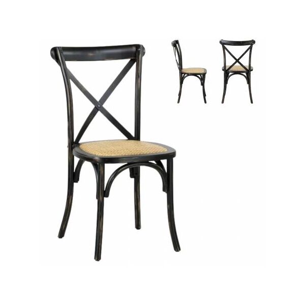 compralo new sedia in legno cross back nero antico retrò pub seduta paglia pompei