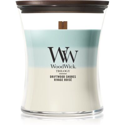 Woodwick Trilogy Driftwood Shores candela profumata con stoppino in legno 275 g Woodwick Trilogy Driftwood Shores candela profumata con stoppino in legno 275 g
