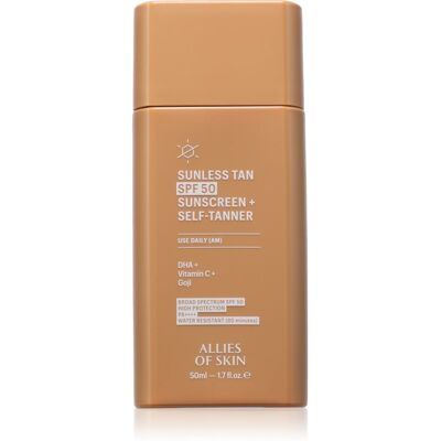 Allies of Skin Sunless Tan SPF 50 Sunscreen + Self-Tanner crema abbronzante con effetto autoabbronzante SPF 50 50 ml Allies of Skin Sunless Tan SPF 50 Sunscreen + Self-Tanner crema abbronzante con effetto autoabbronzante SPF 50 50 ml