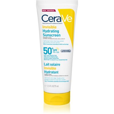 CeraVe Invisible Hydrating Sunscreen SPF 50+ latte abbronzante per viso e corpo SPF 50+ 75 ml CeraVe Invisible Hydrating Sunscreen SPF 50+ latte abbronzante per viso e corpo SPF 50+ 75 ml