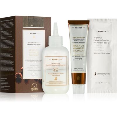 Korres Argan Oil tinta permanente per capelli con olio di argan colore 6.1 Ash Dark Blonde 50 ml Korres Argan Oil tinta permanente per capelli con olio di argan colore 6.1 Ash Dark Blonde 50 ml