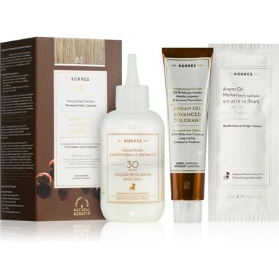 Korres Argan Oil tinta permanente per capelli con olio di argan colore 8.1 Ash Light Blonde 50 ml Korres Argan Oil tinta permanente per capelli con olio di argan colore 8.1 Ash Light Blonde 50 ml