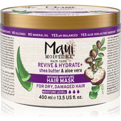 Maui Moisture Revive & Hydrate + Shea Butter & Aloe Vera maschera idratante e nutriente per capelli 400 ml Maui Moisture Revive & Hydrate + Shea Butter & Aloe Vera maschera idratante e nutriente per capelli 400 ml