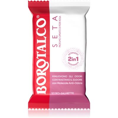 Borotalco Seta Talco e Fiori Rosa Deo Salviette salviette rinfrescanti umidificate per gambe, corpo e ascelle 12 pz Borotalco Seta Talco e Fiori Rosa Deo Salviette salviette rinfrescanti umidificate per gambe, corpo e ascelle 12 pz