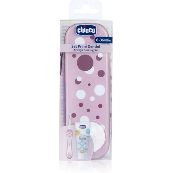 Chicco Always Smiling Set 6m+ Set per la cura dentale con astuccio Lilac
