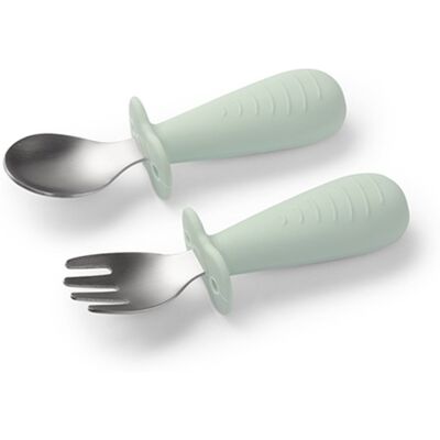 BabyOno Be Active Stainless Steel Spoon and Fork posate per bambini Mint 12m+ 2 pz BabyOno Be Active Stainless Steel Spoon and Fork posate per bambini Mint 12m+ 2 pz