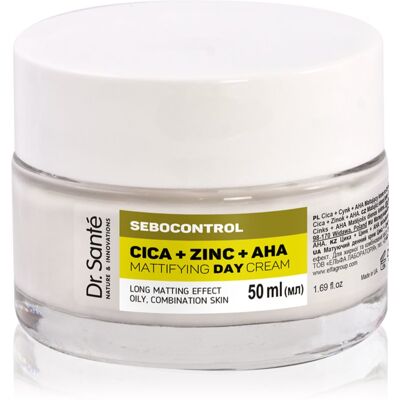 Dr. Santé Sebocontrol Cica + Zinc + AHA crema giorno opacizzante per pelli grasse 50 ml Dr. Santé Sebocontrol Cica + Zinc + AHA crema giorno opacizzante per pelli grasse 50 ml
