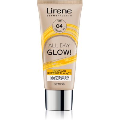 Lirene ALL DAY GLOW! fondotinta liquido illuminante per un effetto lunga durata colore 04 Tanned 30 ml Lirene ALL DAY GLOW! fondotinta liquido illuminante per un effetto lunga durata colore 04 Tanned 30 ml