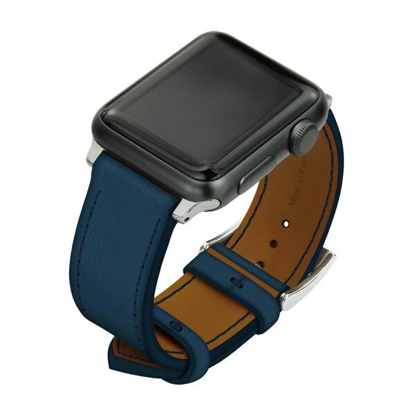 noreve braccialetto in pelle per orologio apple watch blu mediterran cassa - inserti 38 / 40 / 41 mm argentato + fibbia ad ardiglione argentata