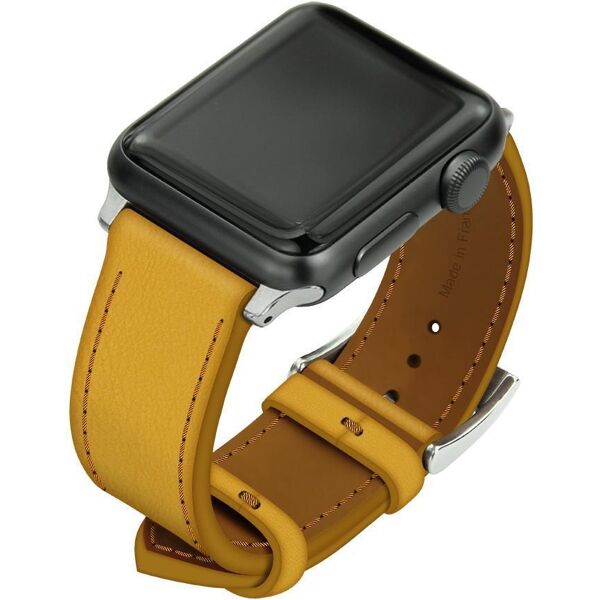 noreve braccialetto in pelle per orologio apple watch jaune soulèu cassa - inserti 38 / 40 / 41 mm argentato + fibbia ad ardiglione argentata